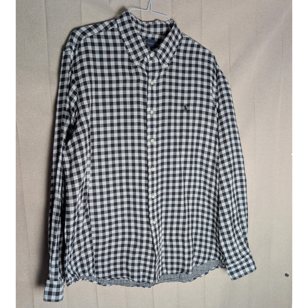 Ralph Lauren Mens XXL Gingham Check Button Down Shirt Black White Cotton